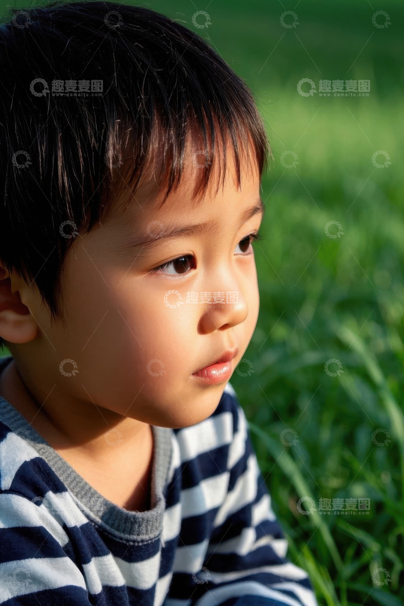 高清大图下载【趣麦麦图】阳光下沉思的小男孩