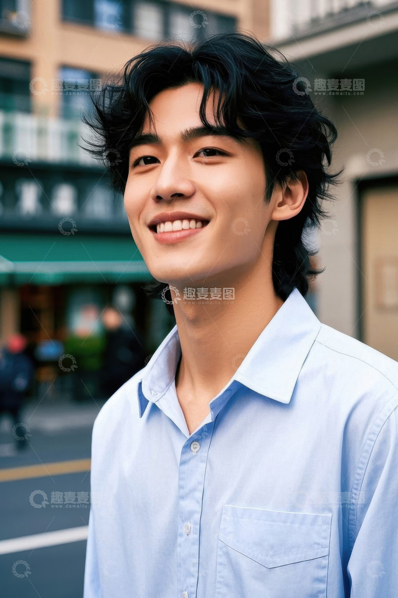 高清大图下载【趣麦麦图】阳光下笑容灿烂的年轻男子