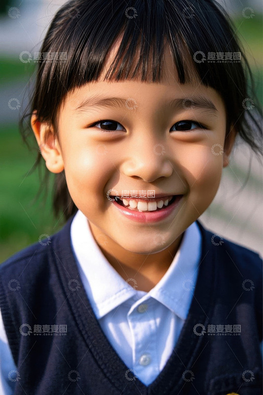 阳光下笑容灿烂的小女孩