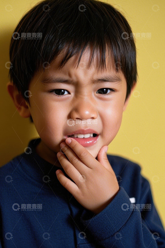 小孩捂着嘴巴难受表情