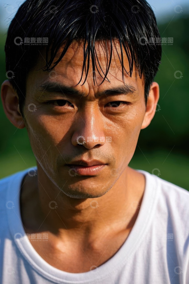 高清大图下载【趣麦麦图】汗流浃背的亚洲年轻男子肖像