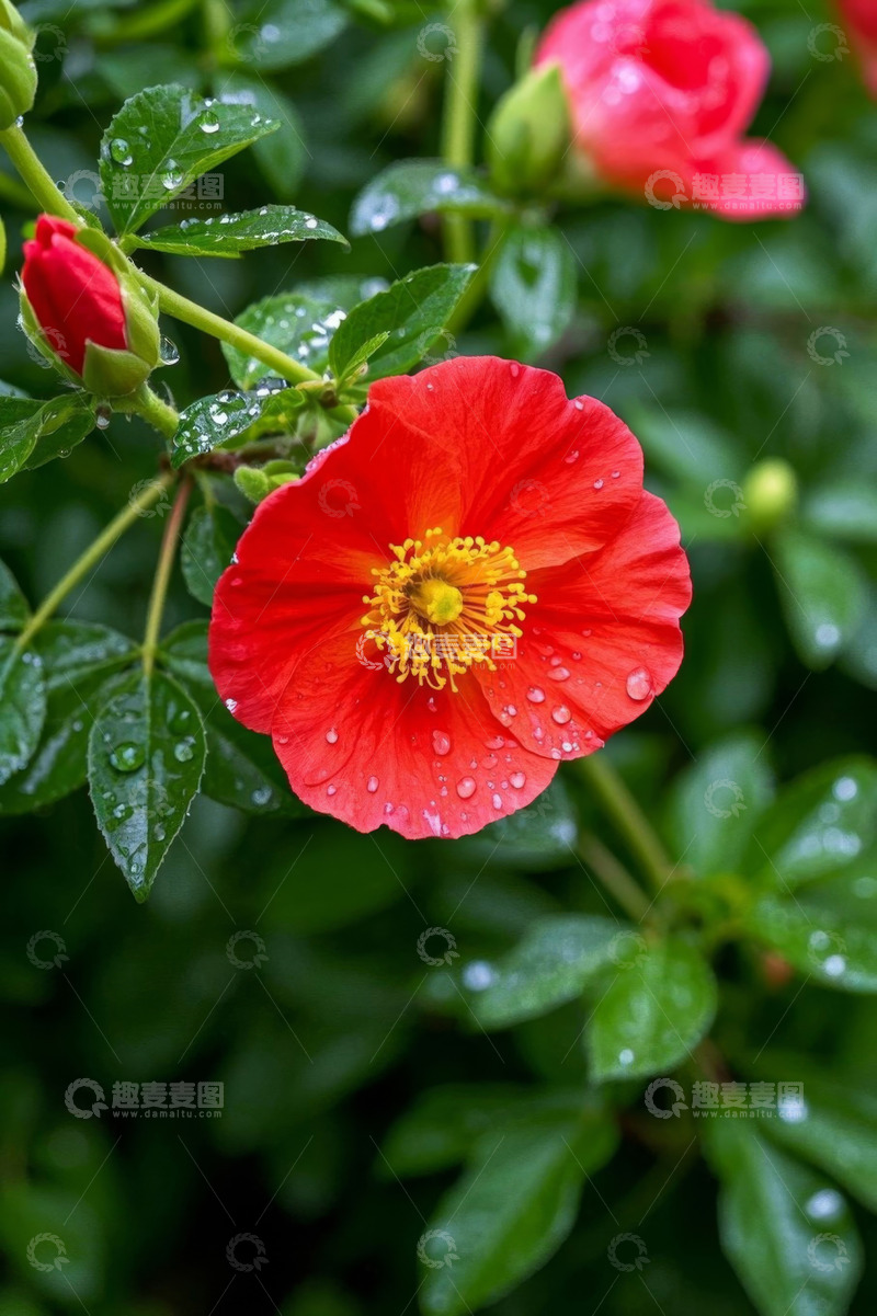 高清大图下载【趣麦麦图】带水珠的红色花卉特写