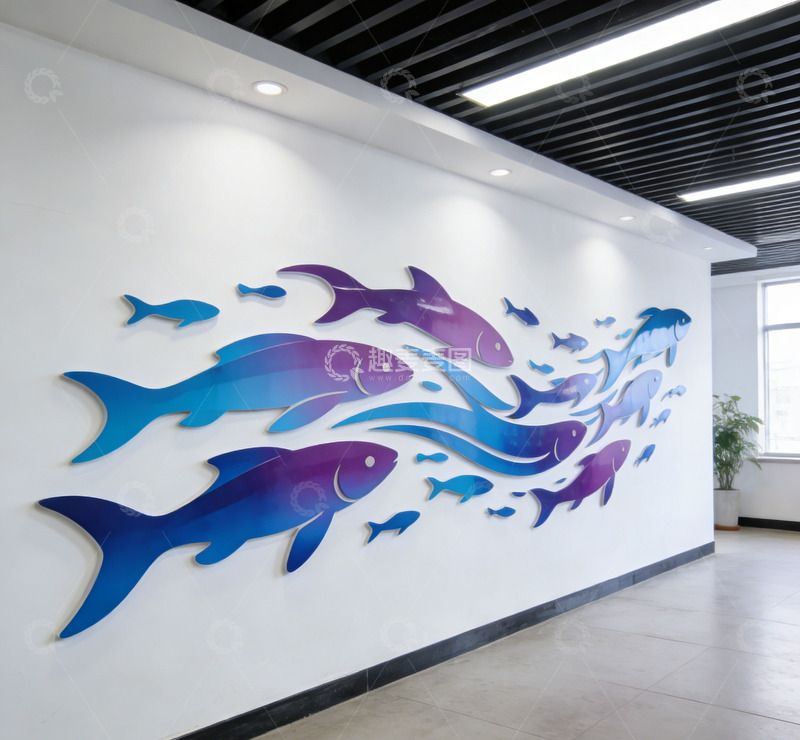 高清大图下载【趣麦麦图】抽象鱼群装饰壁画