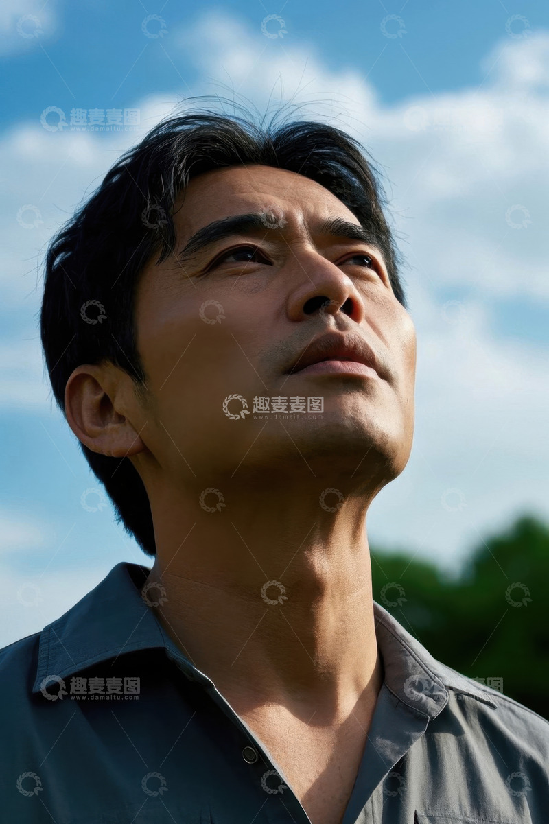 高清大图下载【趣麦麦图】仰望天空的亚洲男子肖像