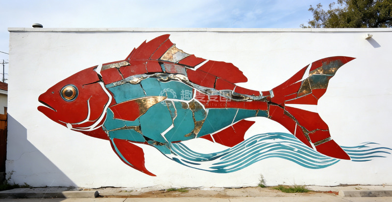 高清大图下载【趣麦麦图】马赛克鱼壁画艺术作品