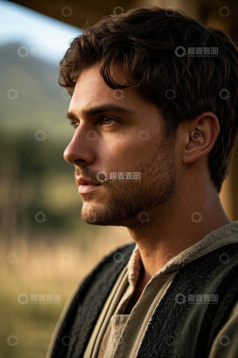 高清大图下载【趣麦麦图】阳光下沉思的年轻男子