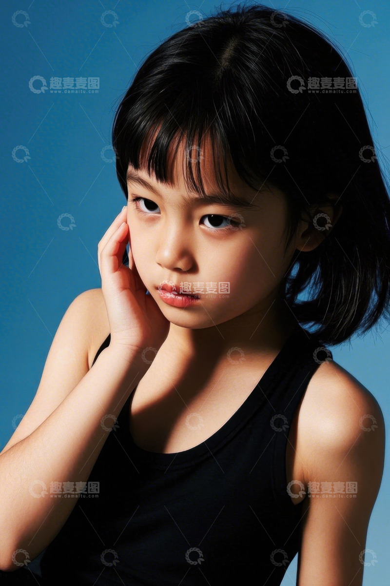 高清大图下载【趣麦麦图】忧郁眼神的小女孩肖像