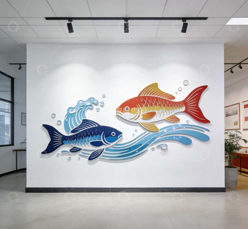 高清大图下载【趣麦麦图】现代简约鱼跃墙面装饰贴纸
