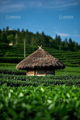 茶园中的茅草小屋