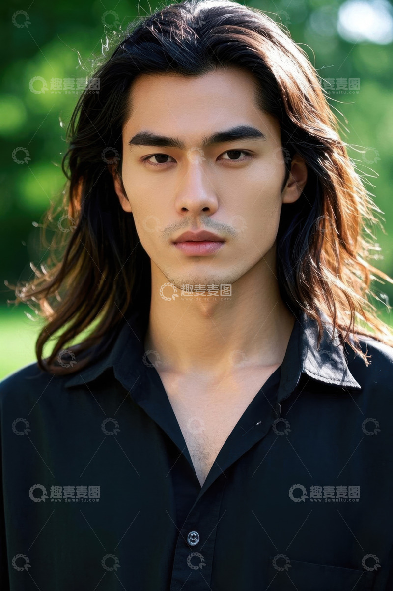 高清大图下载【趣麦麦图】阳光下长发青年男子肖像