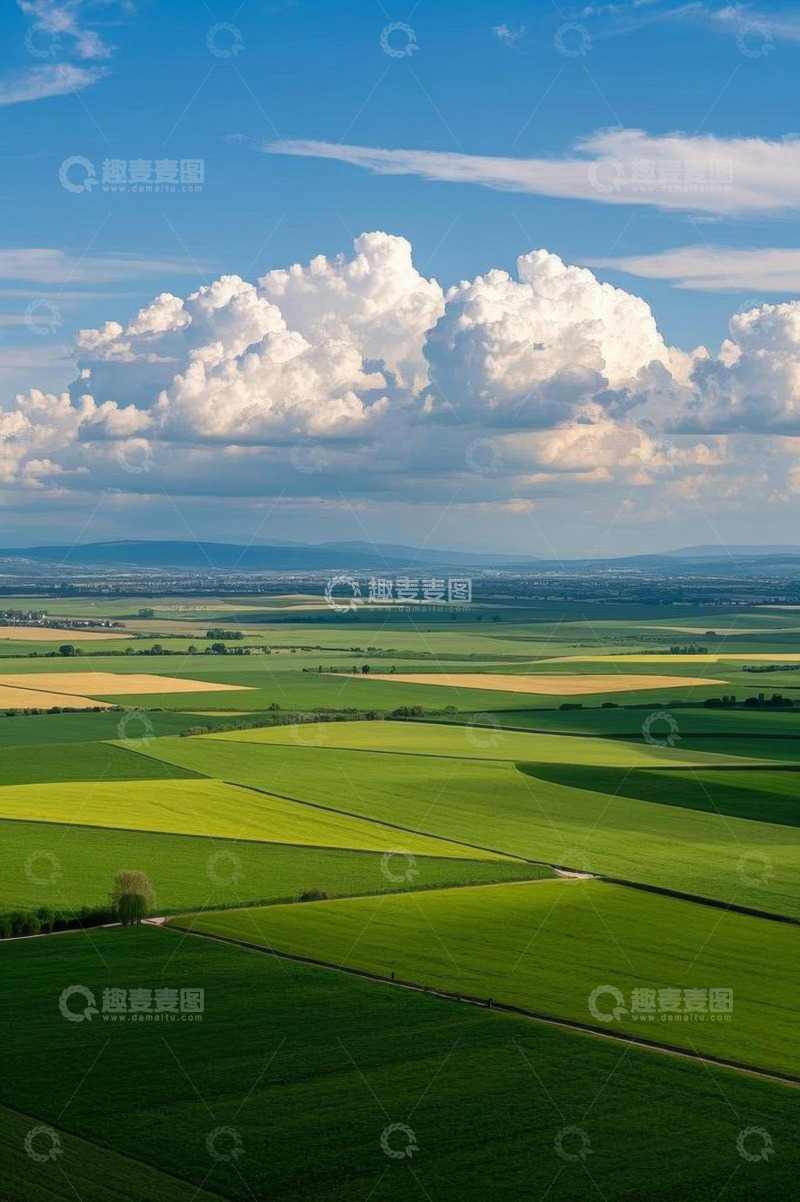 高清大图下载【趣麦麦图】田园风光广阔农田与白云