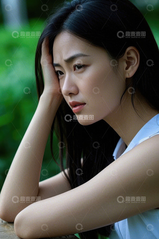 忧郁女子户外侧身照