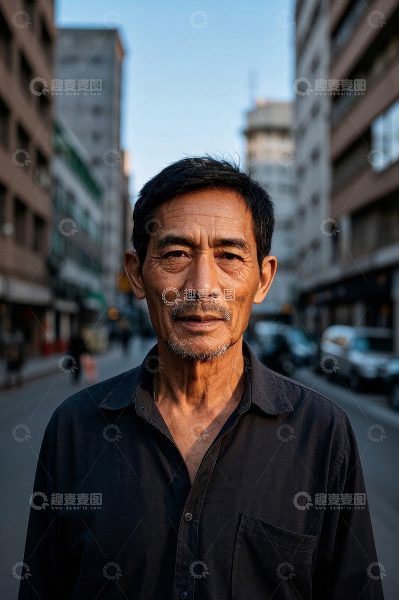 高清大图下载【趣麦麦图】城市街道上年迈男子肖像