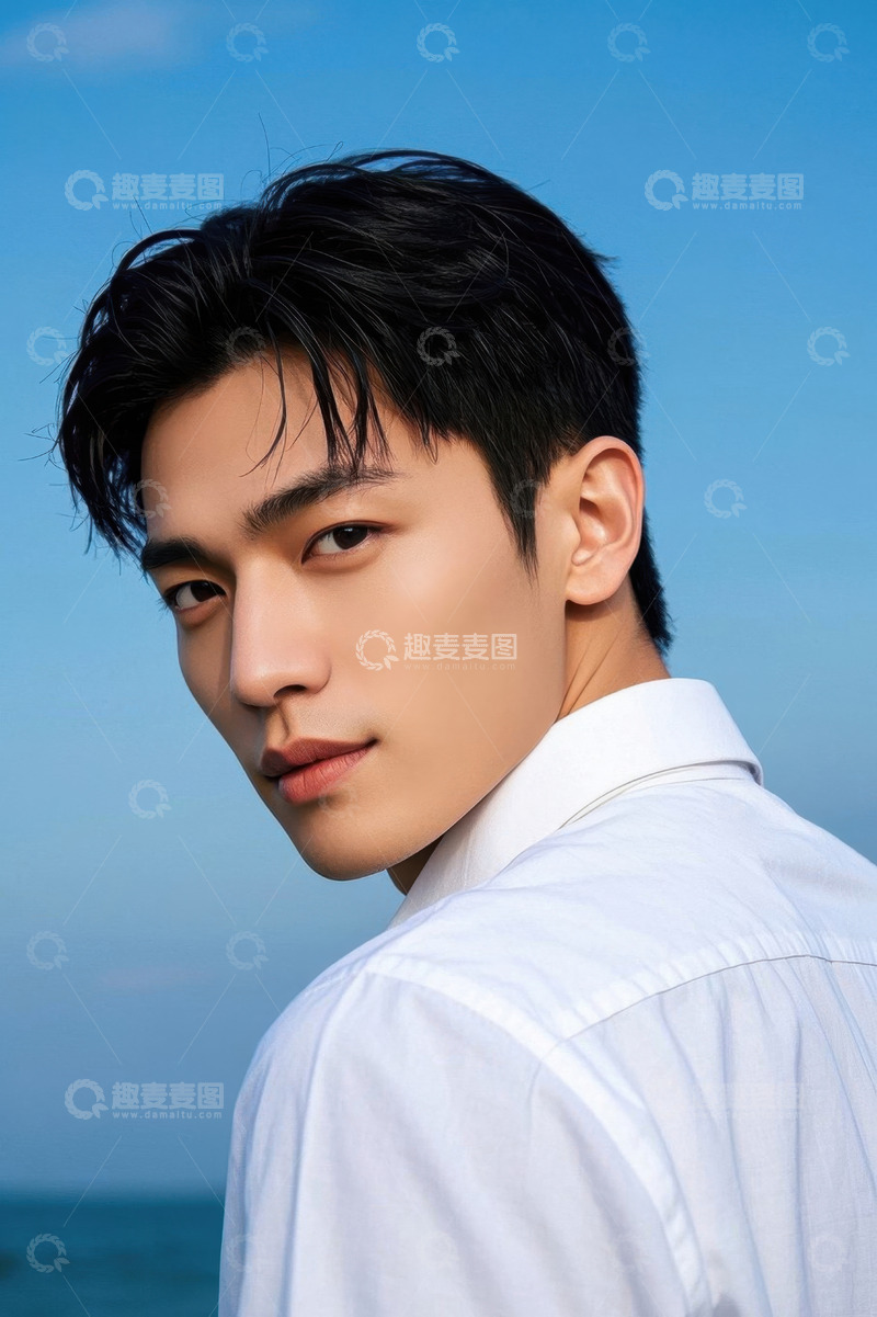 高清大图下载【趣麦麦图】阳光下俊朗青年侧颜照