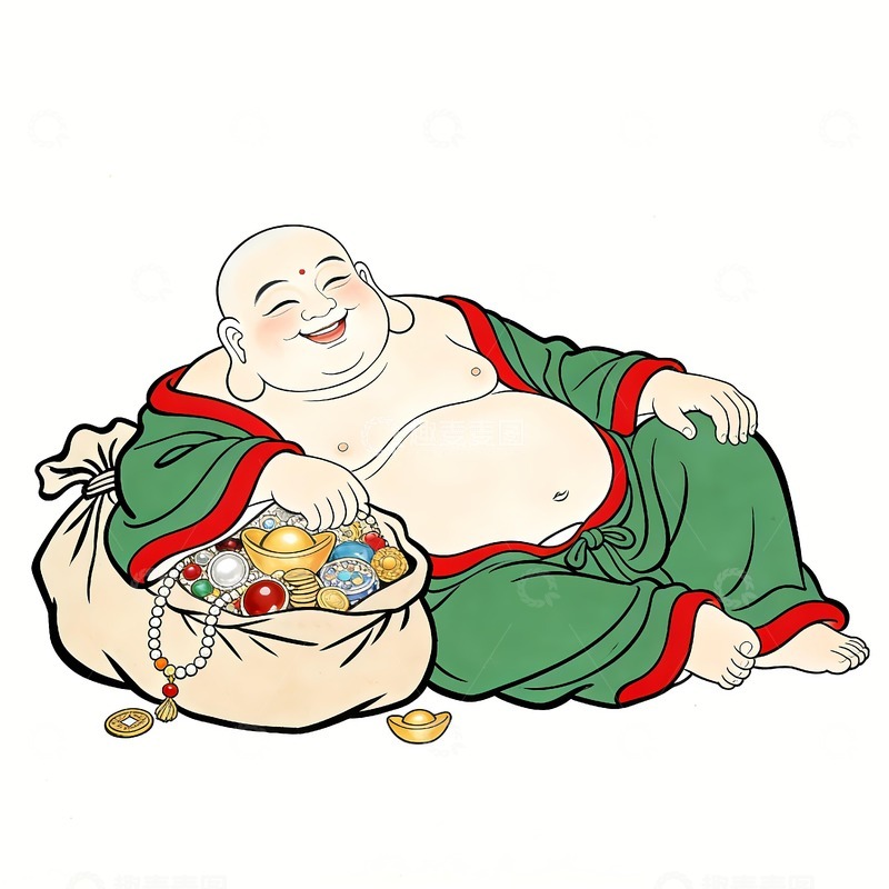 高清大图下载【趣麦麦图】弥勒佛与金银财宝