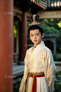 少年身着华丽古装服饰