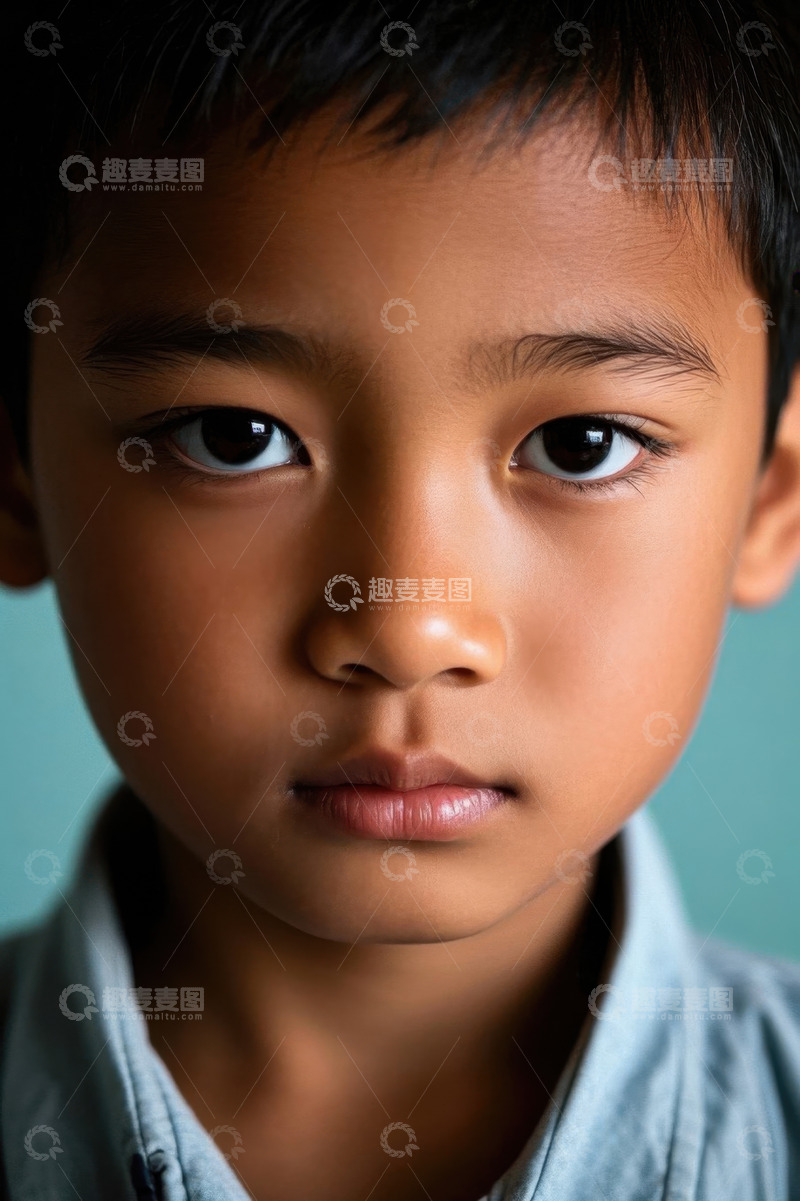 高清大图下载【趣麦麦图】亚洲男孩特写肖像凝视镜头