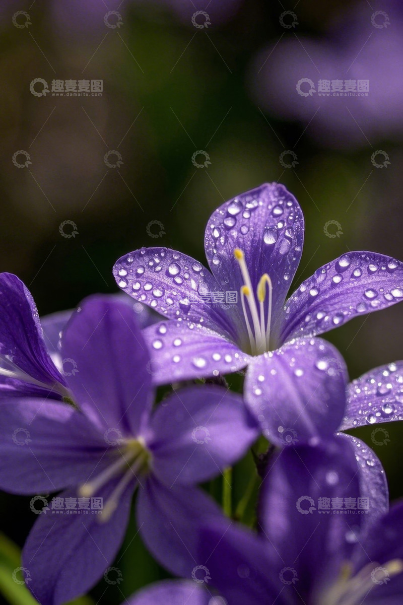 高清大图下载【趣麦麦图】带水珠的紫色花朵特写