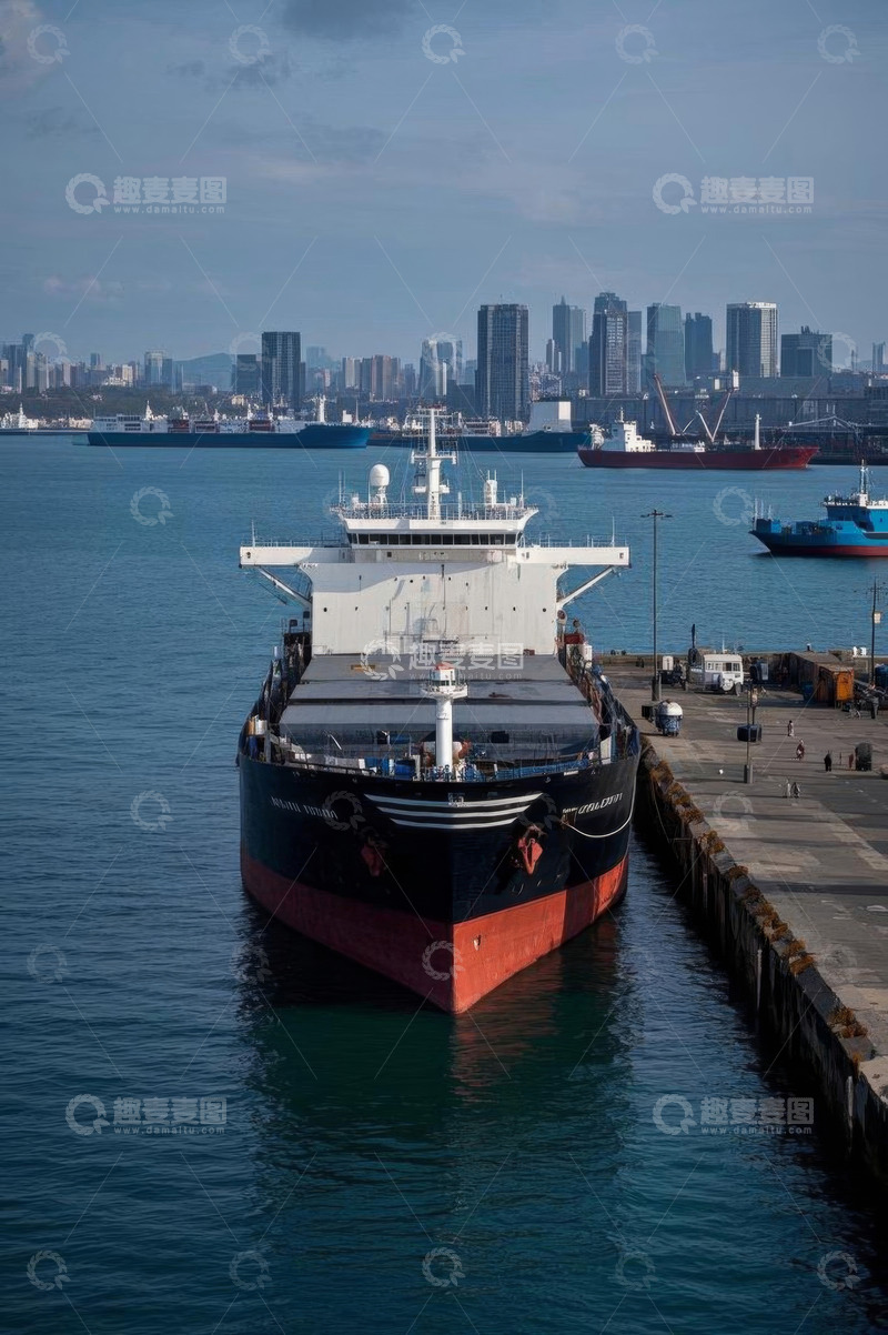 高清大图下载【趣麦麦图】港口停泊的大型货运船只