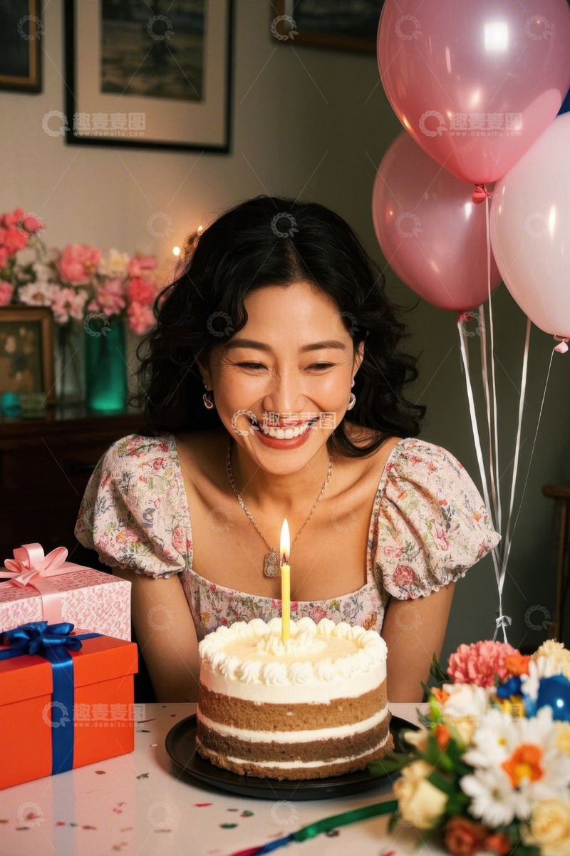高清大图下载【趣麦麦图】女子生日庆生甜蜜一刻