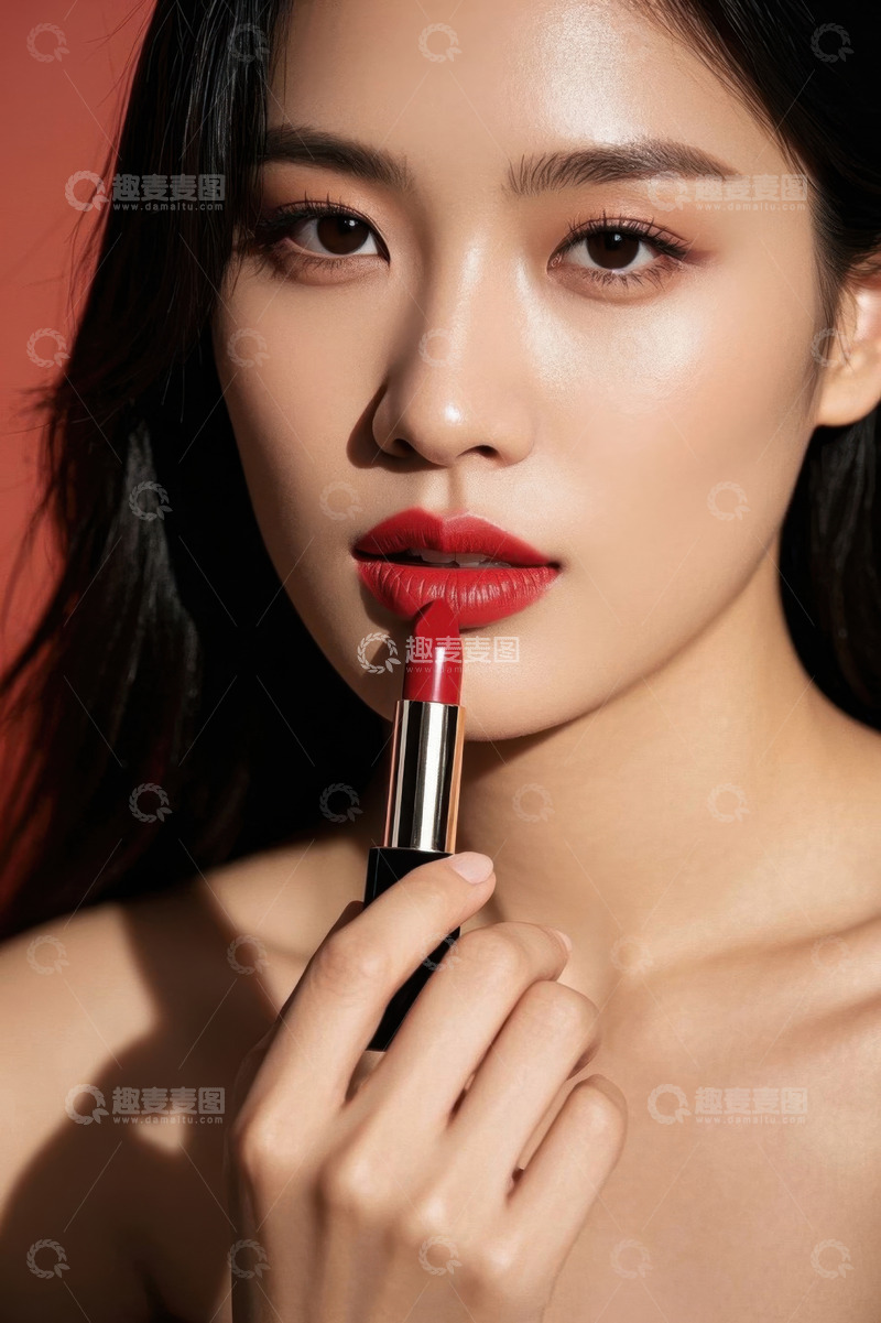 高清大图下载【趣麦麦图】红唇美女手持口红时尚写真