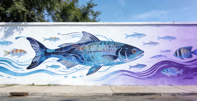 高清大图下载【趣麦麦图】海洋鱼群壁画艺术