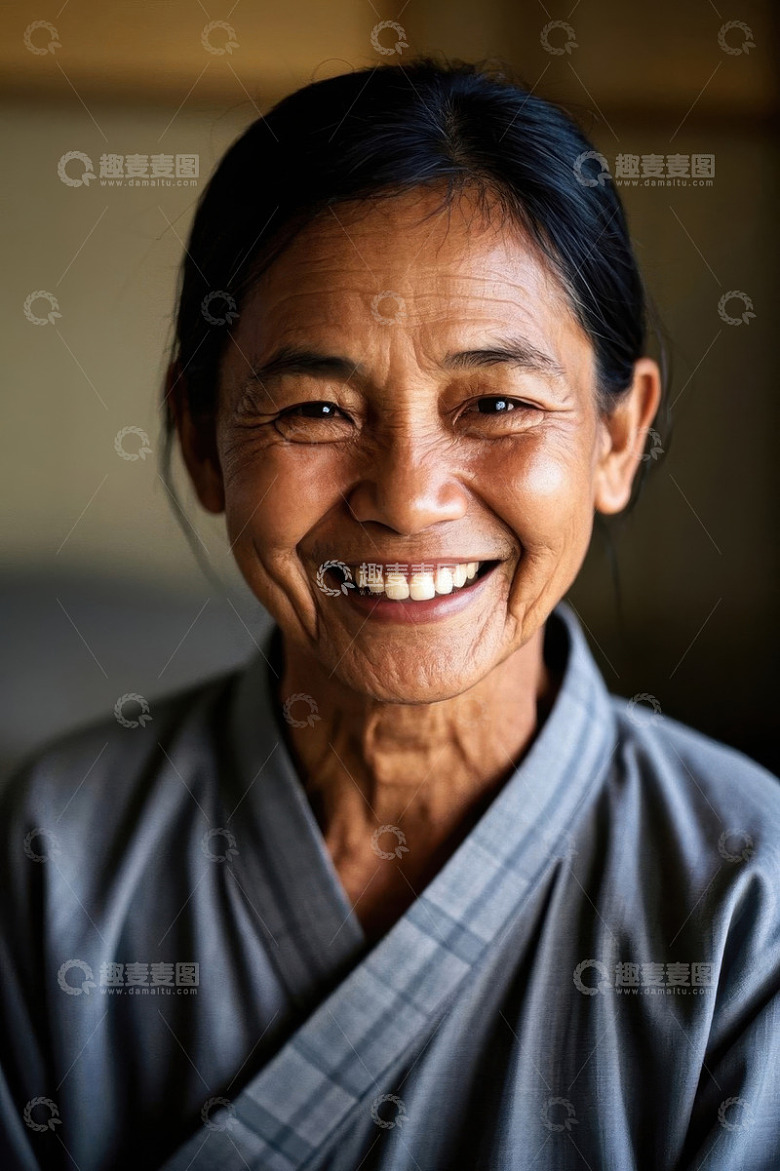 慈祥微笑的老年女性肖像