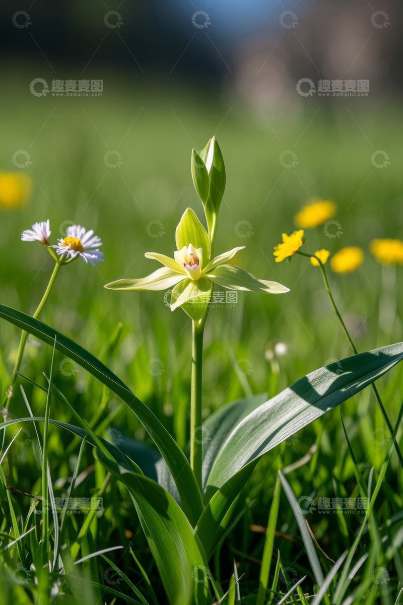 高清大图下载【趣麦麦图】草地上绽放的兰花与野花