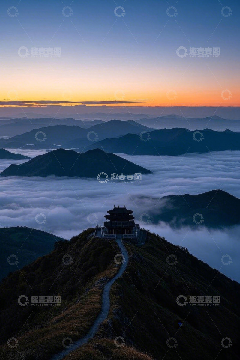 高清大图下载【趣麦麦图】山顶楼阁云海日出景观