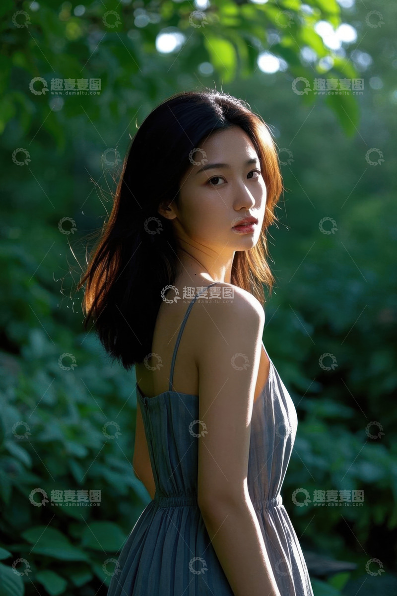 高清大图下载【趣麦麦图】阳光下侧颜的美丽女孩