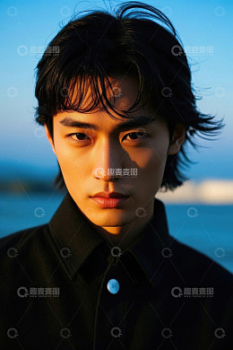 阳光下年轻男子肖像写真
