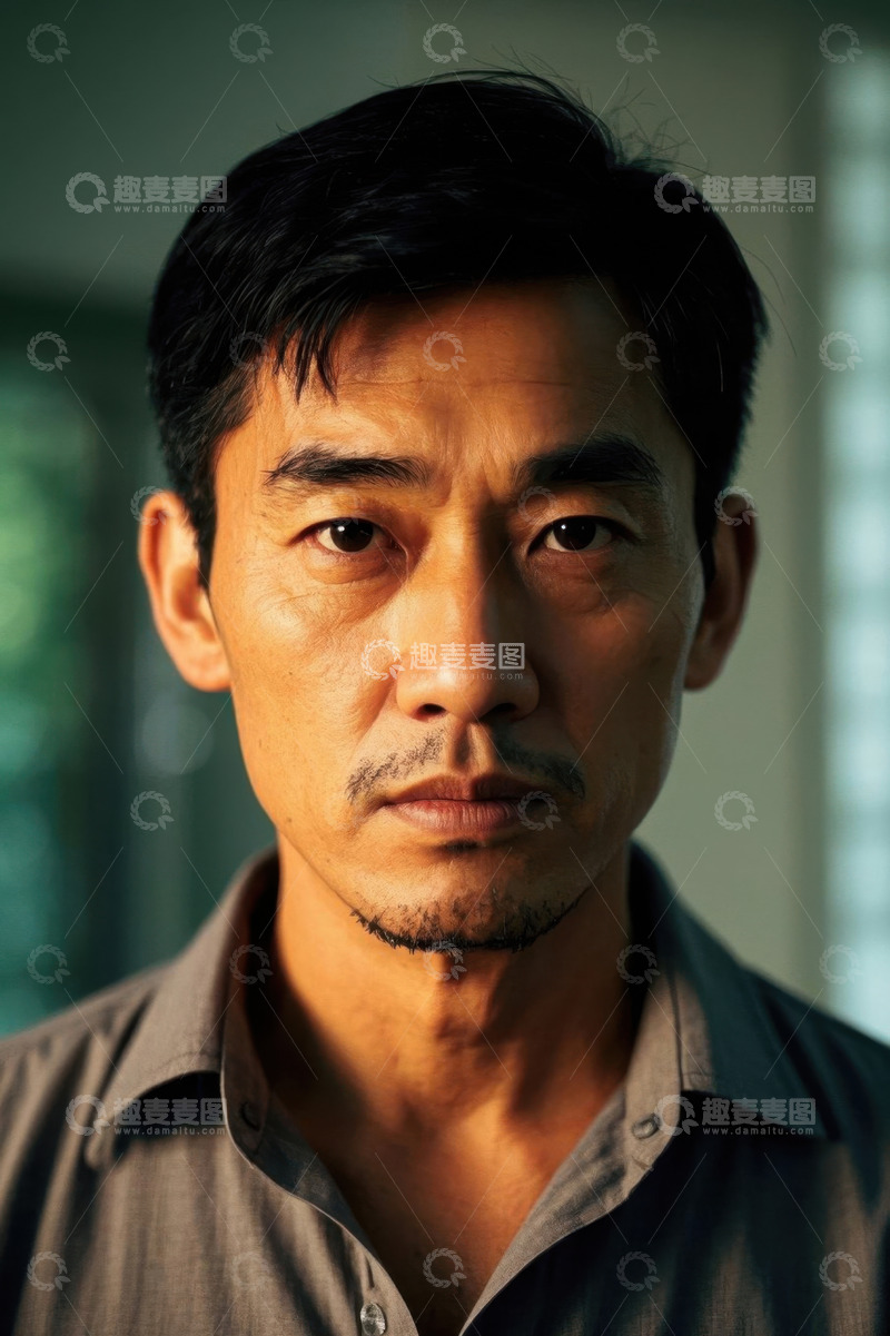 高清大图下载【趣麦麦图】亚洲中年男子肖像特写眼神坚定