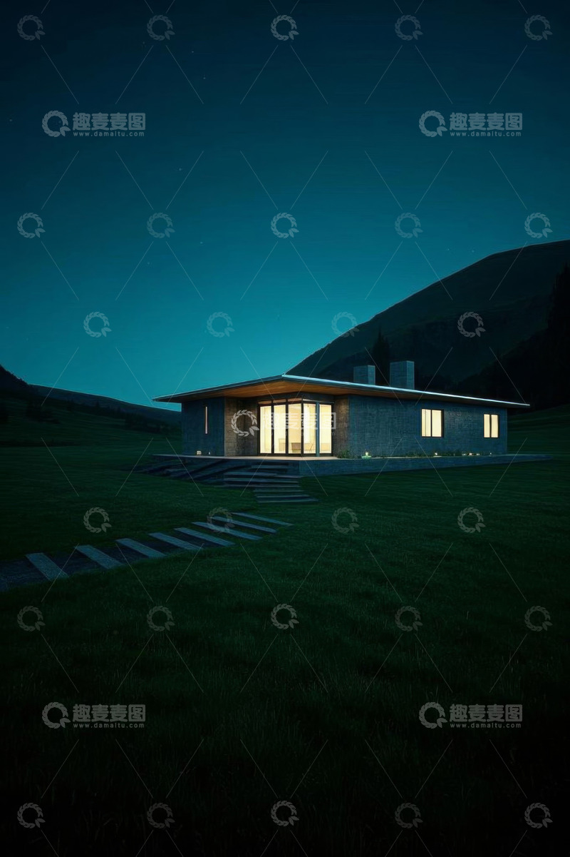 高清大图下载【趣麦麦图】山间草地旁的现代风格房屋