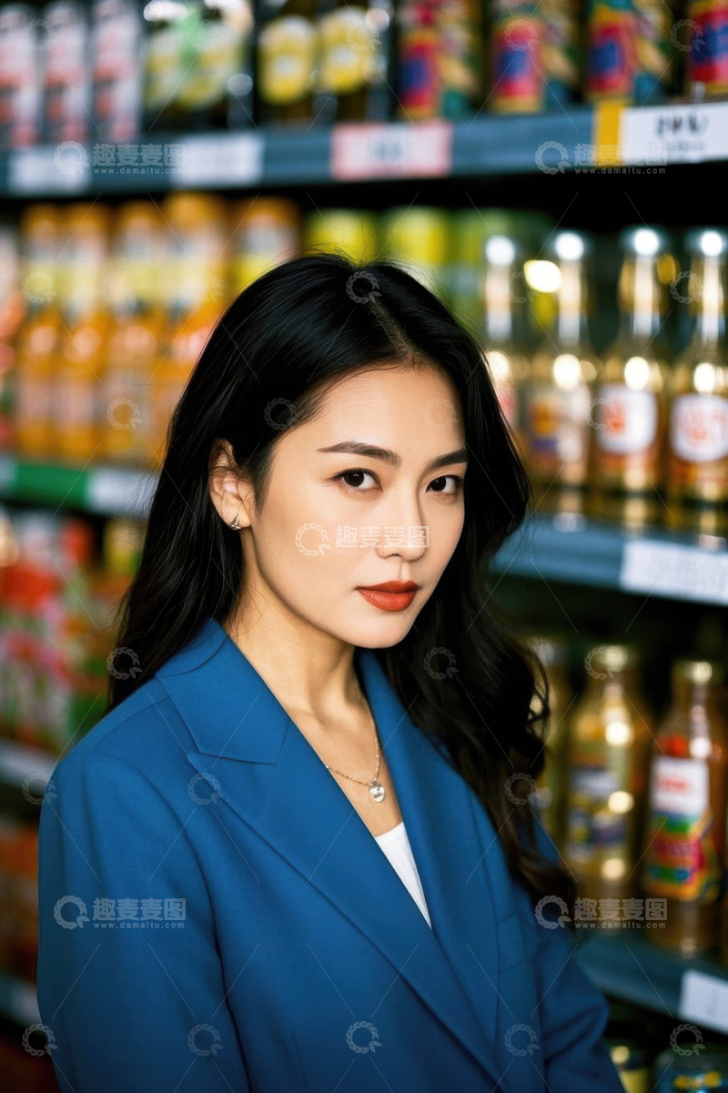 高清大图下载【趣麦麦图】超市货架前时尚女子肖像