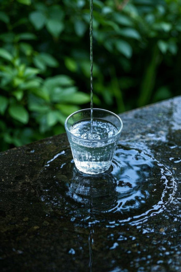 户外倒水入玻璃杯场景