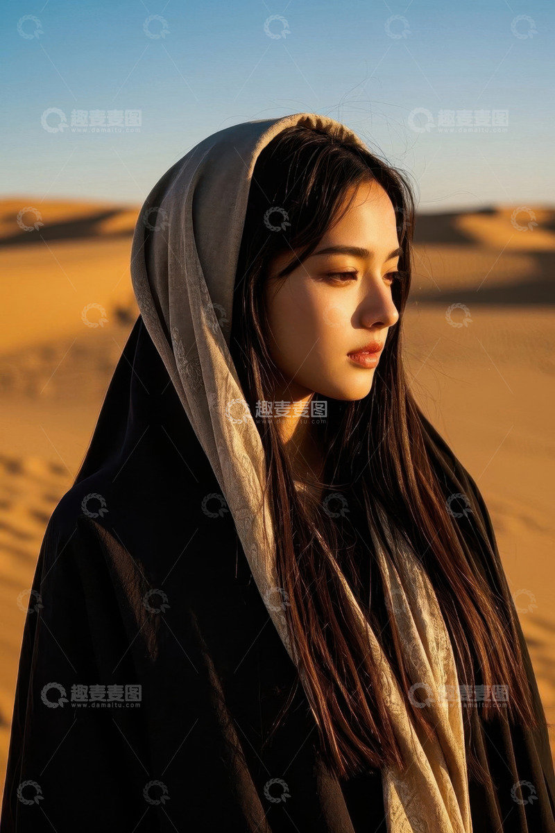 高清大图下载【趣麦麦图】沙漠中凝视远方的女子