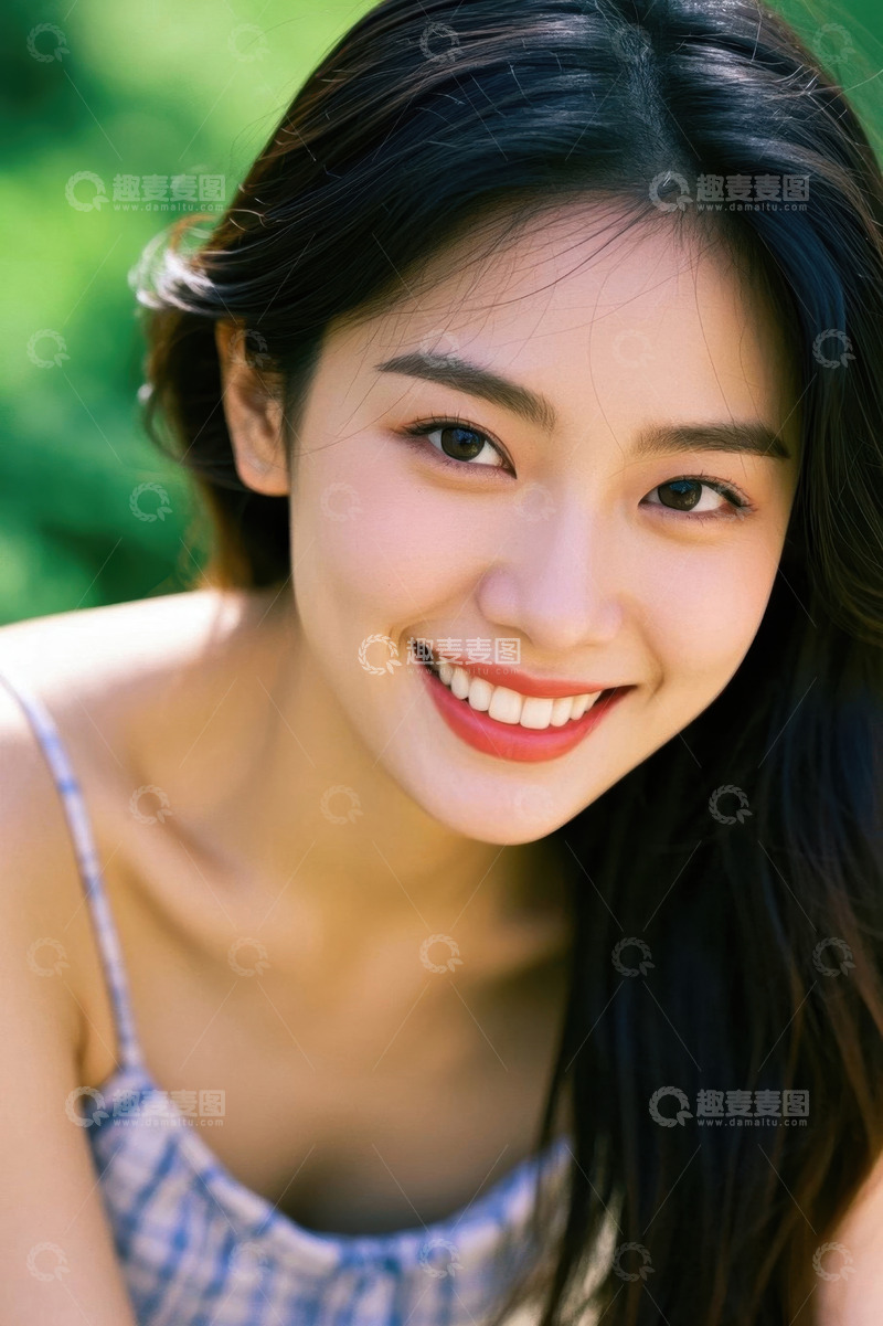 高清大图下载【趣麦麦图】阳光下甜美笑容的年轻女子