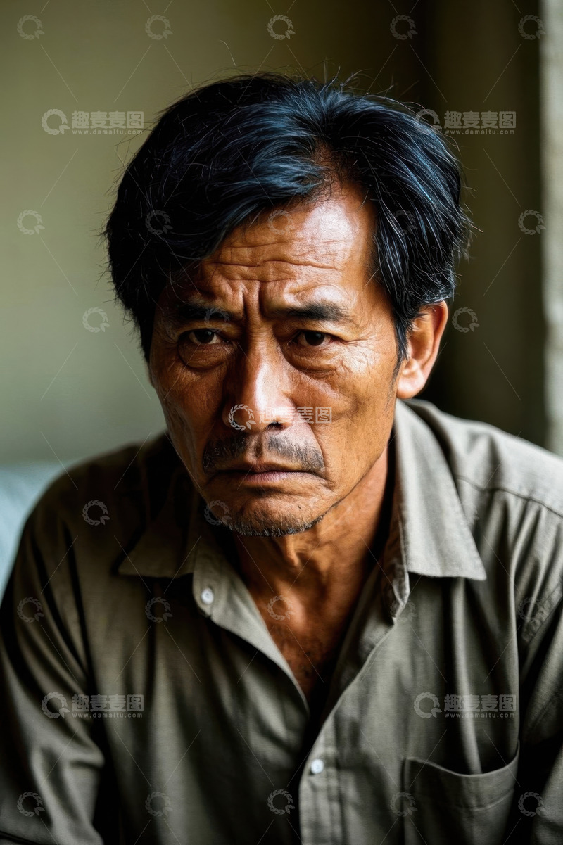 高清大图下载【趣麦麦图】忧郁的中年男子肖像特写