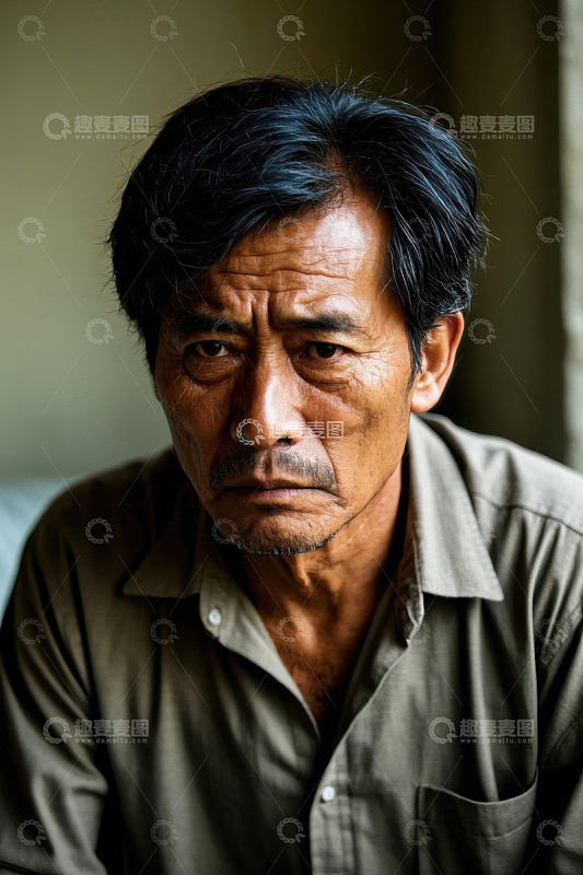忧郁的中年男子肖像特写