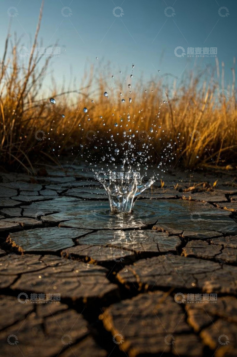 高清大图下载【趣麦麦图】干裂土地上的水滴溅落场景