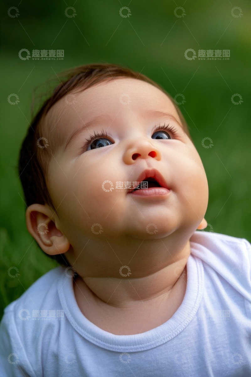 高清大图下载【趣麦麦图】婴儿抬头仰望天空，可爱稚嫩