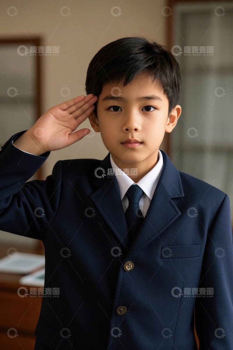 高清大图下载【趣麦麦图】穿着西装的小男孩敬礼