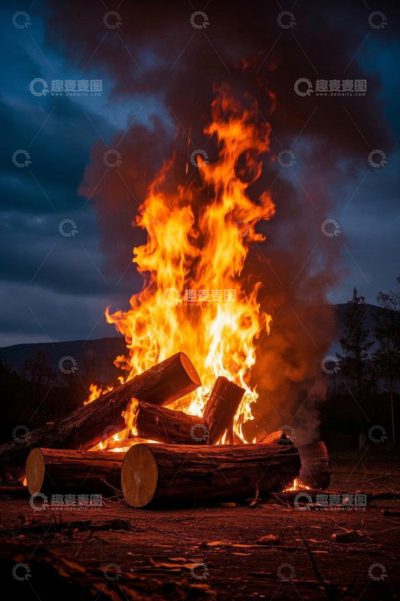 高清大图下载【趣麦麦图】户外燃烧的篝火