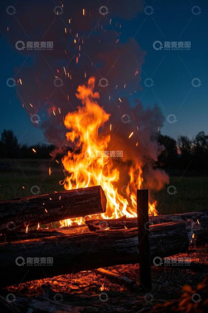 高清大图下载【趣麦麦图】户外篝火熊熊燃烧场景