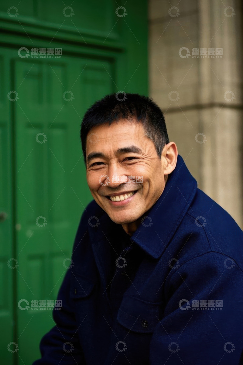 高清大图下载【趣麦麦图】微笑的亚洲中年男子户外写真