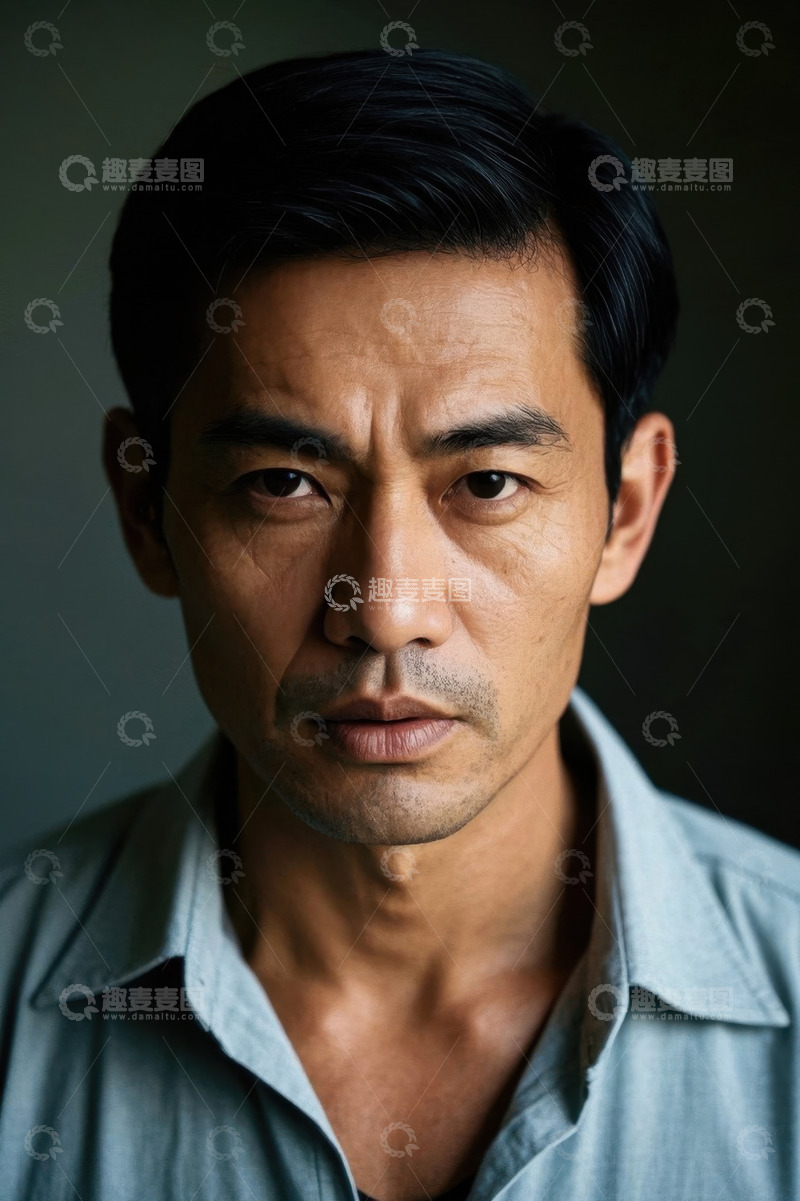 高清大图下载【趣麦麦图】亚洲男子肖像特写凝重眼神