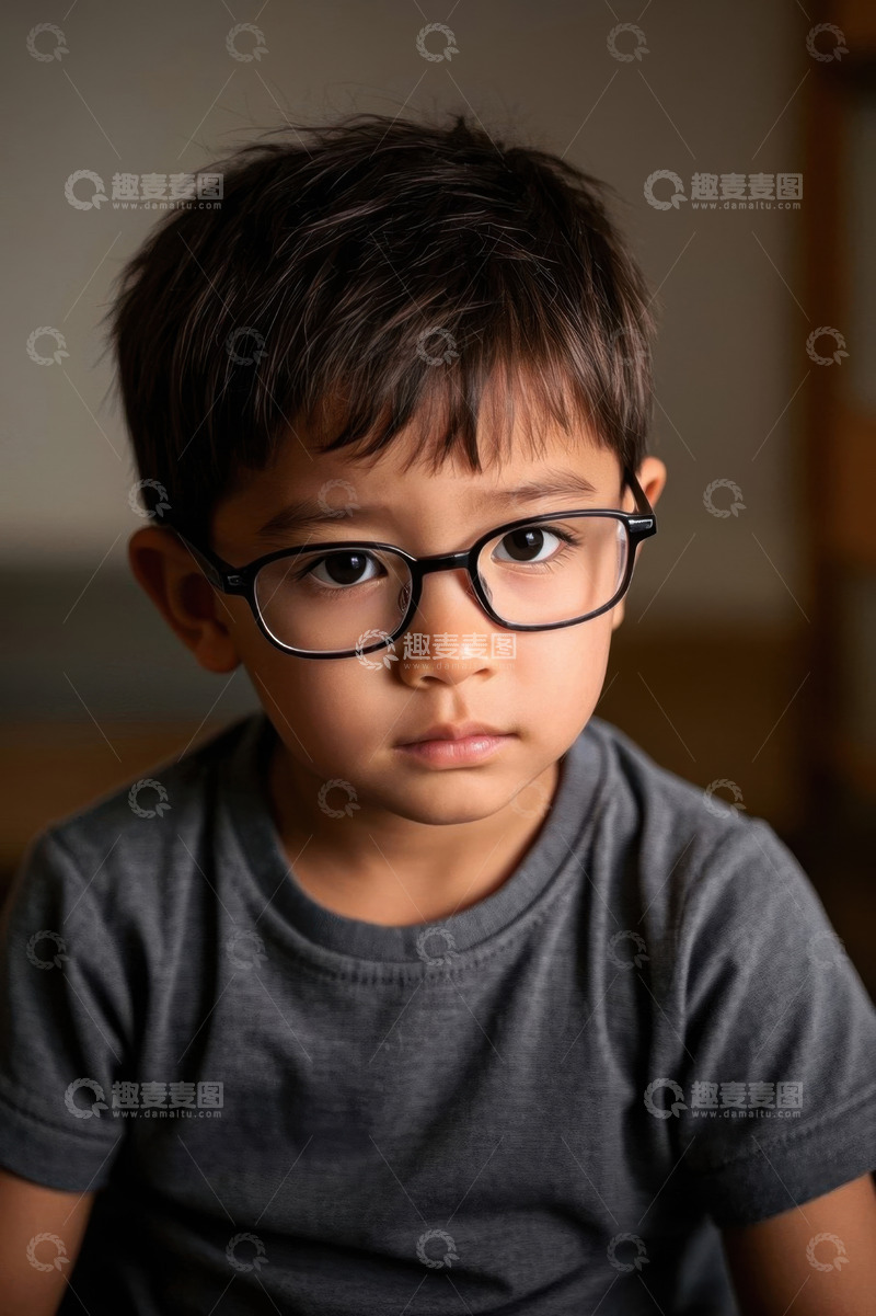 高清大图下载【趣麦麦图】戴眼镜的小男孩肖像照