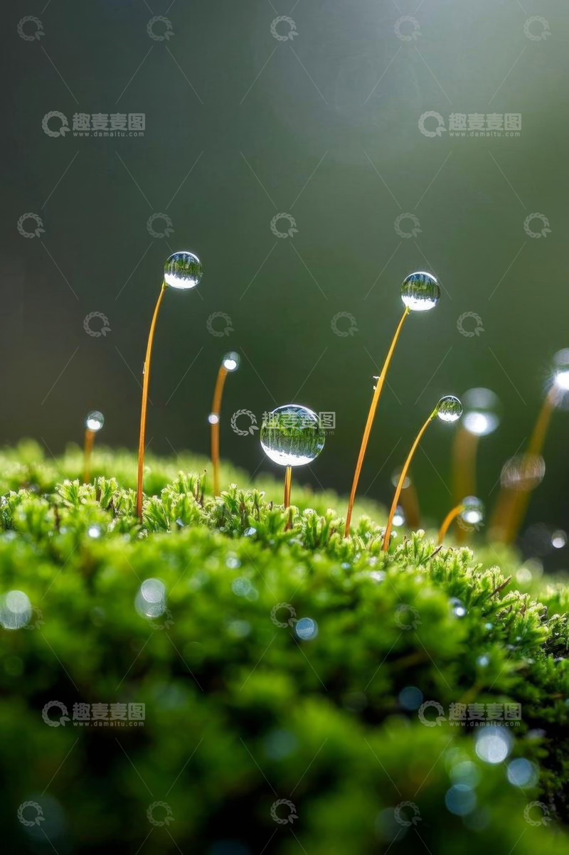 高清大图下载【趣麦麦图】苔藓上的晶莹露珠特写