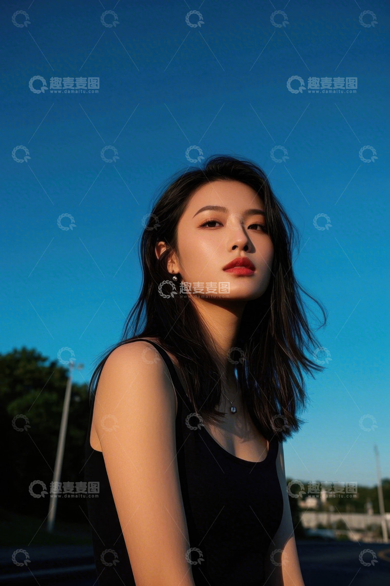 高清大图下载【趣麦麦图】蓝天白云下时尚美女写真