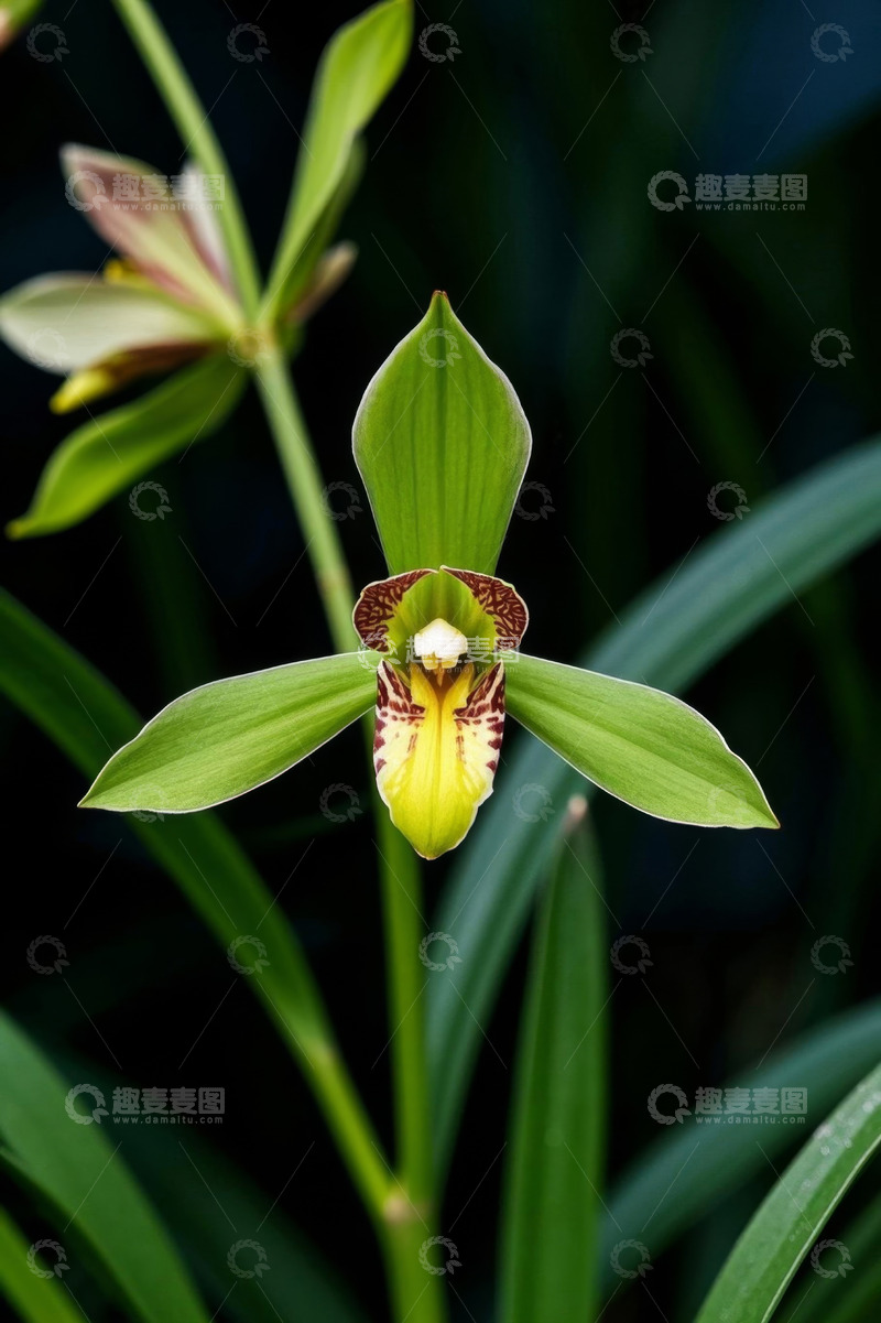 高清大图下载【趣麦麦图】特写绿色兰花花卉素材